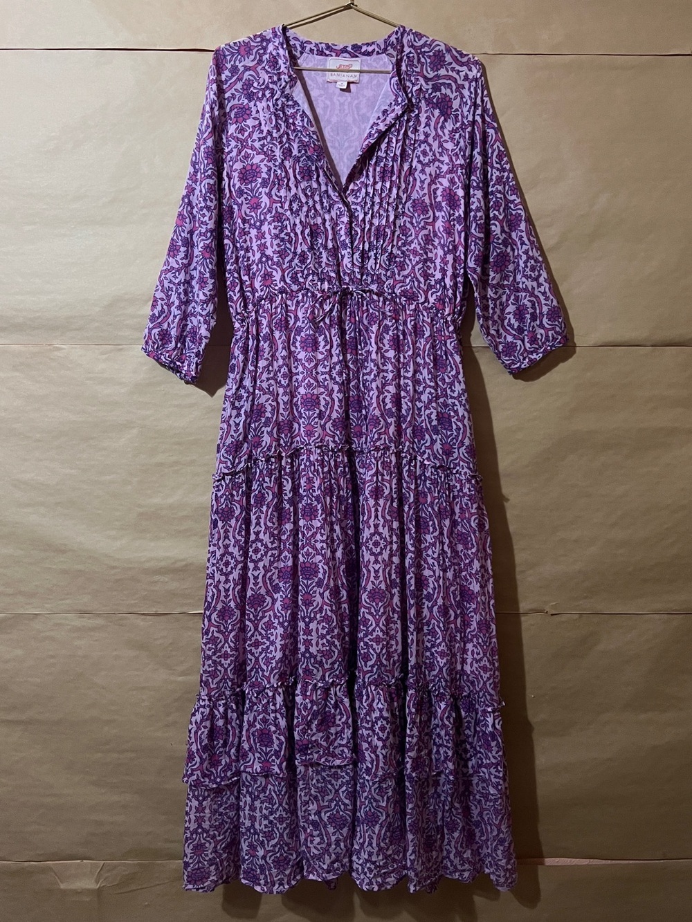 Banjanan | Bazaar Midi Dress Tiered Popover Infanta Floral Lilac Sachet Size M